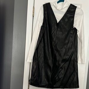 Black leather dress with white undershirt